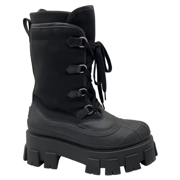 PRADA BLACK LACE UP COMBAT BOOTS - Picture 2 of 8